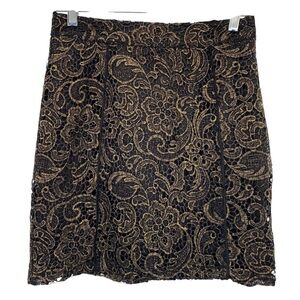 Gianni Bini Black and Gold Lace Overlay Pencil Skirt